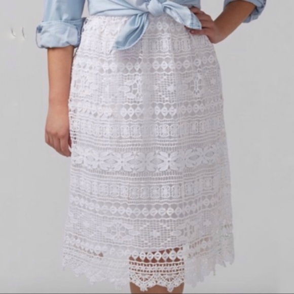 Lane Bryant Dresses & Skirts - Lane Bryant Crochet Overlay White Cotton Midi Skirt NWT-22